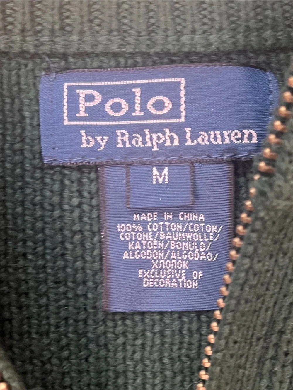 Polo Ralph Lauren Full Zip Sweater Boys Medium Green Embroidered Cardigan Preppy